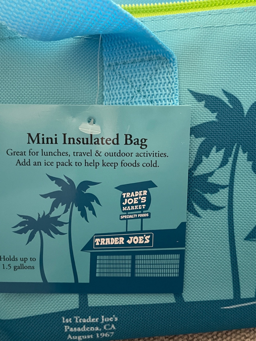 NWT Trader Joe's Mini Insulated Bag - Teal & Aqua with Lime trim